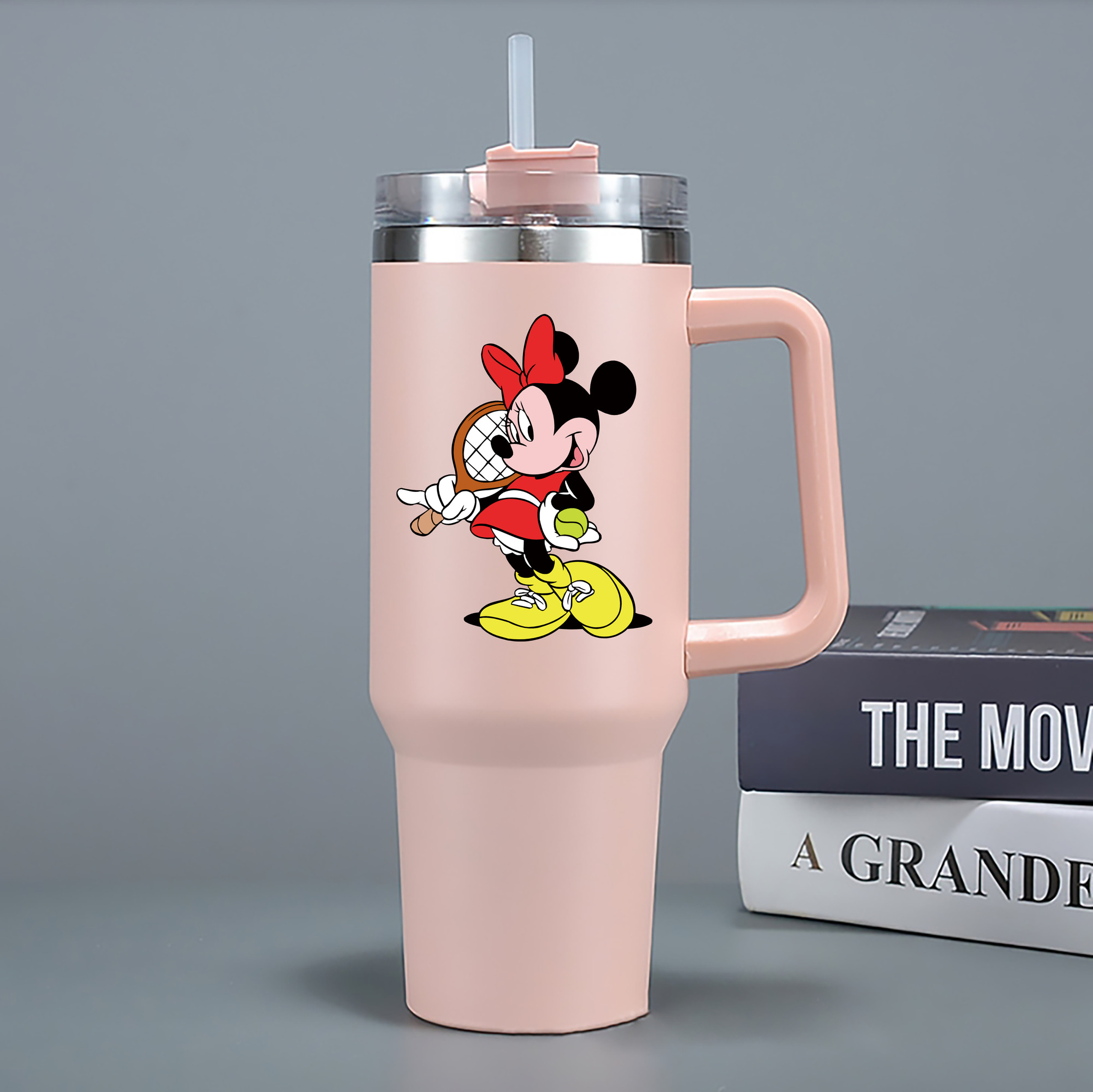 （画像用） ミッキーマウス Mickey Mouse 1200mL車用タンブラー - クリスタルステッカー（プラスチックストロー付き）